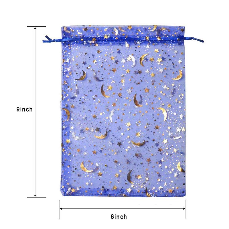 SUNGULF 100Pcs 6x9 Inches Sheer Organza Drawstring Pouches Stars And Moon Wedding Party Favor Jewelry Candy Gift Bags (Blue) - Image 3